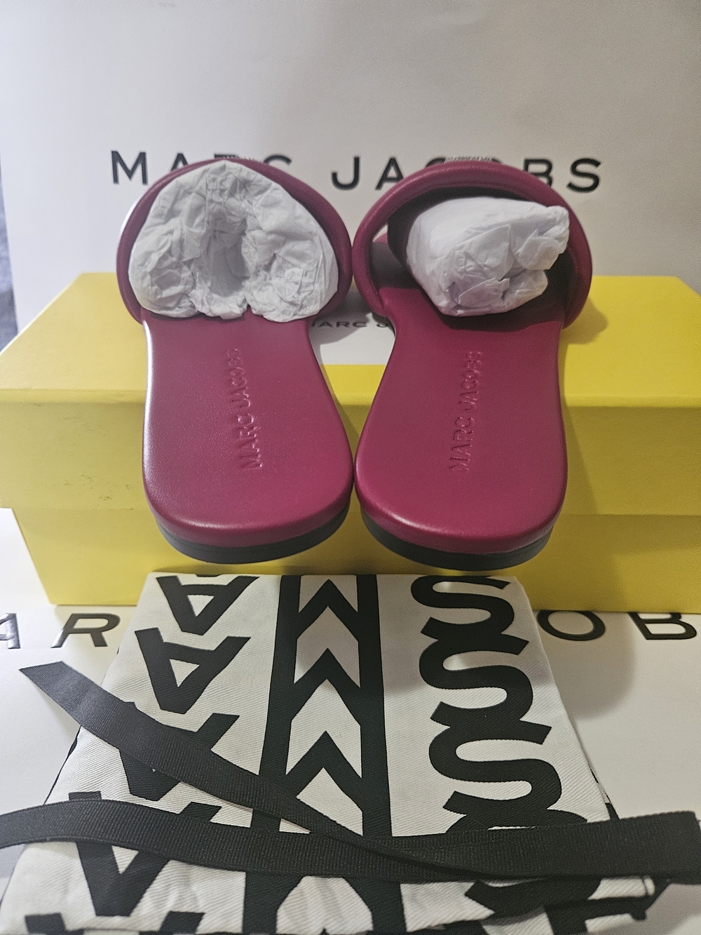 Marc Jacobs Fuchsia Slide Sandals with Crystal Logo Accent - Picture 7 of 11